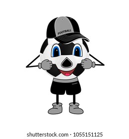 Soccer ball is a cartoon character.Football logo.Vector illustration on a white background.