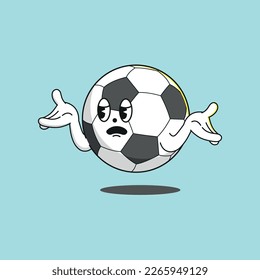 Soccer Ball Cartoon Mascot Character With Disappointed and 
Confused Face Expression . Isolated background vector illustration