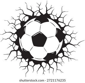 Ein Fußball in der Mitte, umgeben von einer zerrissenen Oberfläche