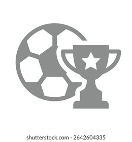 Soccer ball and champion award cup. Football league championship vector icon.