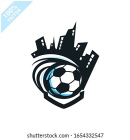 Soccer ball city sport logo. Scalable and editable vector.