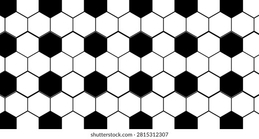 Soccer Ball Classic Hexagonal Seamless Pattern. Black and White Football Hexagon Background. Vector Geometric Sport Print Design. Abstract Repeat Soccer Ball Bg