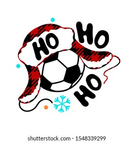 Soccer ball clipart. Ho ho ho saying. Winter decor. Cheerleading design. Merry Christmas party decor. Sport stock files. Isolated on transparent background.