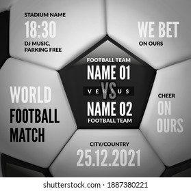 Soccer ball close up with text for football match design. Vector illustration