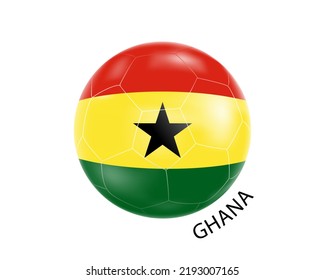 A soccer ball in the colors of the flag of Ghana.Vector illustration of a soccer ball.The concept of football in 2022.