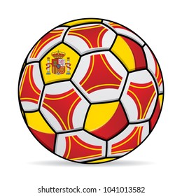 Soccer ball with the colors of the flag of Spain. Vector image