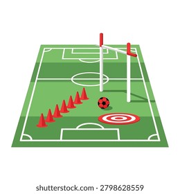 Soccer ball cones goals on field