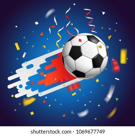 Soccer ball with confetti. World competition concept