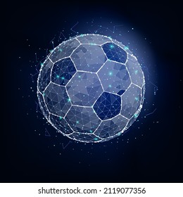 Soccer ball consisting of 3D triangles, lines, points and links. Vector illustration of EPS 10.