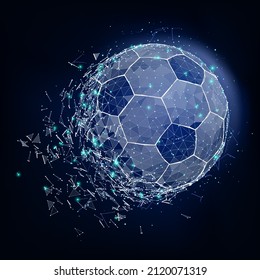 Soccer ball consisting of 3D triangles, lines, points and links. Vector illustration of EPS 10.