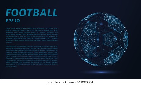 A soccer ball consists of points, lines and triangles. The polygon shape in the form of a ball on a dark background. Vector illustration. Graphic concept of football