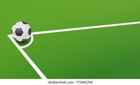Soccer ball in corner of the field for a penalty shootout. Template of announcement for sports event invitation. Banner ready for print, vector 3D illustration.