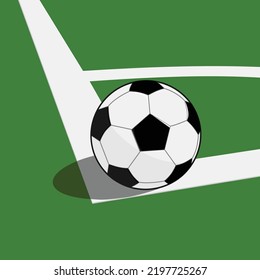 Soccer ball to corner in grass field line vector illustration