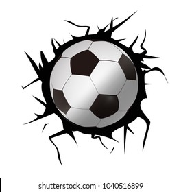 Soccer ball and a crack on  transparent background.  