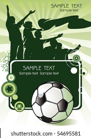 Soccer ball with crowd silhouettes of sport fans. Vector Football background with space for text.