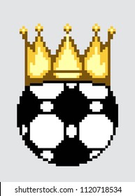 soccer ball with crown.Pixel art. Vector Illustration isolated on  background.