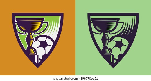 Soccer ball with cup in different styles. Football concept art.