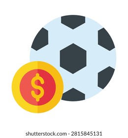 Soccer ball with currency coin isolated on white background clean vector illustration representing sports finance tournament prizes earnings football business rewards and competition related graphic applications.
