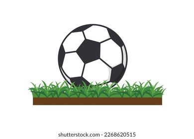 Soccer ball. ball design illustration on grass in flat style. sport elements isolated on white background. vector illustration of football