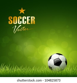 Soccer Ball Design On Green Grass Background, Vector Illustration