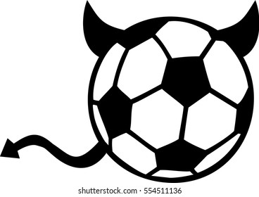 Soccer ball with devil horns and tail