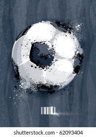 Soccer ball with dirty liquid effect on dirty background. Abstract grunge style. EPS 10 vector illustration.