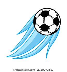 Soccer ball with dynamic blue motion trails vector. flying football illustration with abstract speed effect