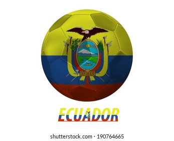 Soccer ball with ecuador flag isolated in white 
