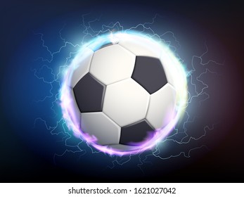 Soccer ball with electric discharges and lightning. Vector illustration