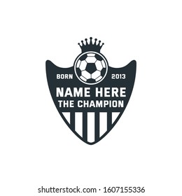 soccer ball emblem badge name tag theme vector design for print on sticker, vinyl, decal, mug and t shirt template