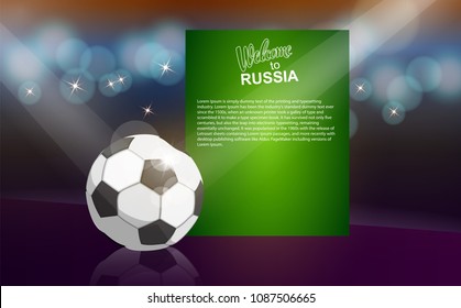 Soccer ball and empty banner. Soccer player against the background of the stadium