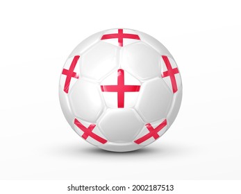 Soccer ball with the England national flag isolated on white background. England national football team concept. Isolated on white. Realistic 3d vector illustration