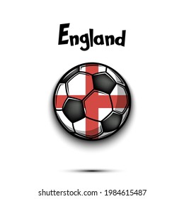 Soccer ball with English national flag colors. Flag of England in the form of a soccer ball made on an isolated background. Design pattern for football tournament. Vector illustration