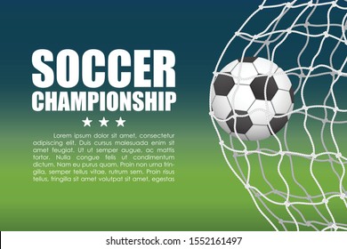 The soccer ball enters the goal. Goal moment. Soccer championship flayer.