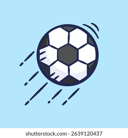 Soccer ball equipment hand drawn illustration. Flying football vector icon doodle outline style design.