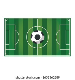 Soccer ball, european green football field. Soccer green field for sport game. Isolated on white background, vector illustration