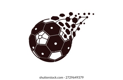 Soccer ball exploding into pieces on white background
