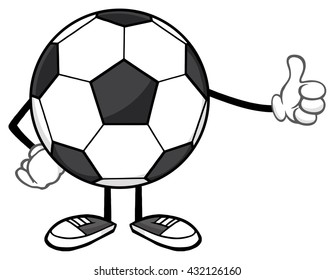 Soccer Ball Faceless Cartoon Mascot Character Giving A Thumb Up. Vector Illustration Isolated On White Background