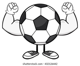 Soccer Ball Faceless Cartoon Mascot Character Flexing. Vector Illustration Isolated On White Background