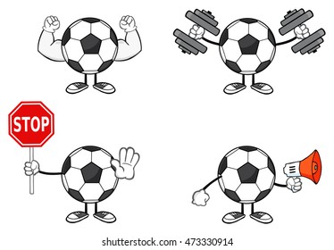 Soccer Ball Faceless Cartoon Mascot Character 3. Vector Collection Set Isolated On White Background