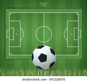 Soccer ball and soccer field. Vector abstract background for football sport.