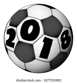 Soccer ball with figures 2018. Isolated object on a white background.