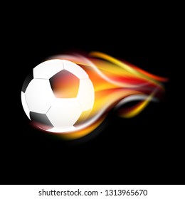 Soccer ball with fire effect and dark background. Vector illustration.