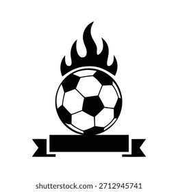 Bola de futebol com chama de fogo e ilustração de vetor de bandeira
