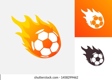 Soccer ball in fire flame. Football fireball cartoon icon. Fast ball logo in motion isolated.