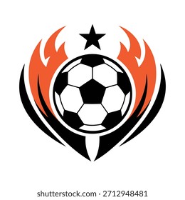 Balón de fútbol con llamas de fuego y Ilustración vectorial de logotipo de estrella
