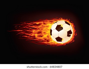 Soccer Ball in Fire isolated on Black Background. Vector.