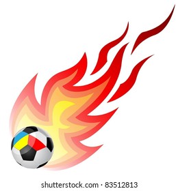 Soccer ball with fire isolated on a white background. Ball to the flags of Ukraine and Poland. Vector.