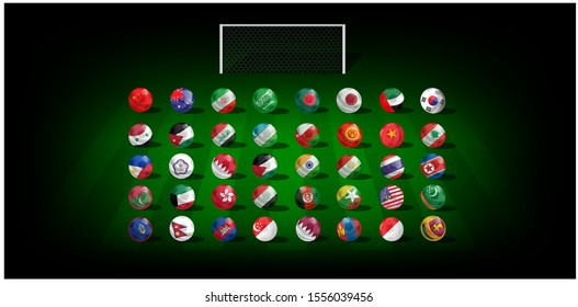  soccer ball in flag with background soccer stadium.