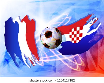 Soccer Ball with Flag of France and Croatia. Vector illustration the background of the stadium 4:2